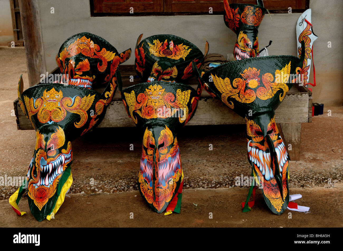 Masken, Phitakon Festival (pi ta Khon), Dansai, Loei, Nord-Ost-Thailand Stockfoto