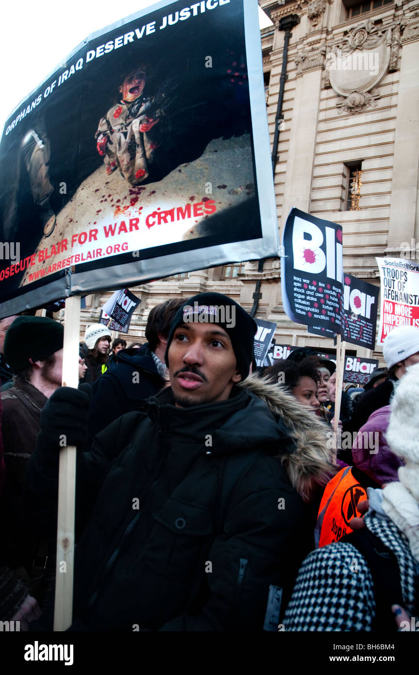 Hunderte versammelten Chilcot Anfrage an Tony Blairs Verhaftung wegen Kriegsverbrechen im Irak London 29.01.10 fordern Stockfoto