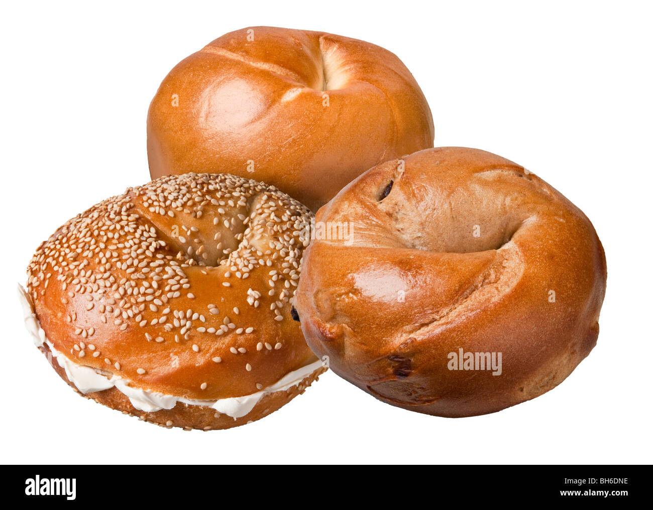 Drei New York Style Bagels, Essen Stockfoto