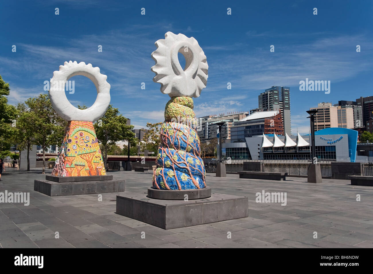 Skulpturen an der Southbank Prom, Melbourne, Australien Stockfoto