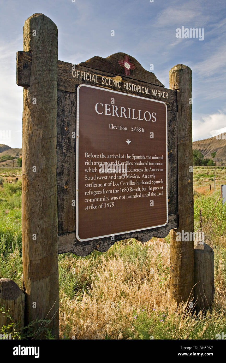 Interpretierende Zeichen für Los Cerrillos, New Mexico Stockfoto