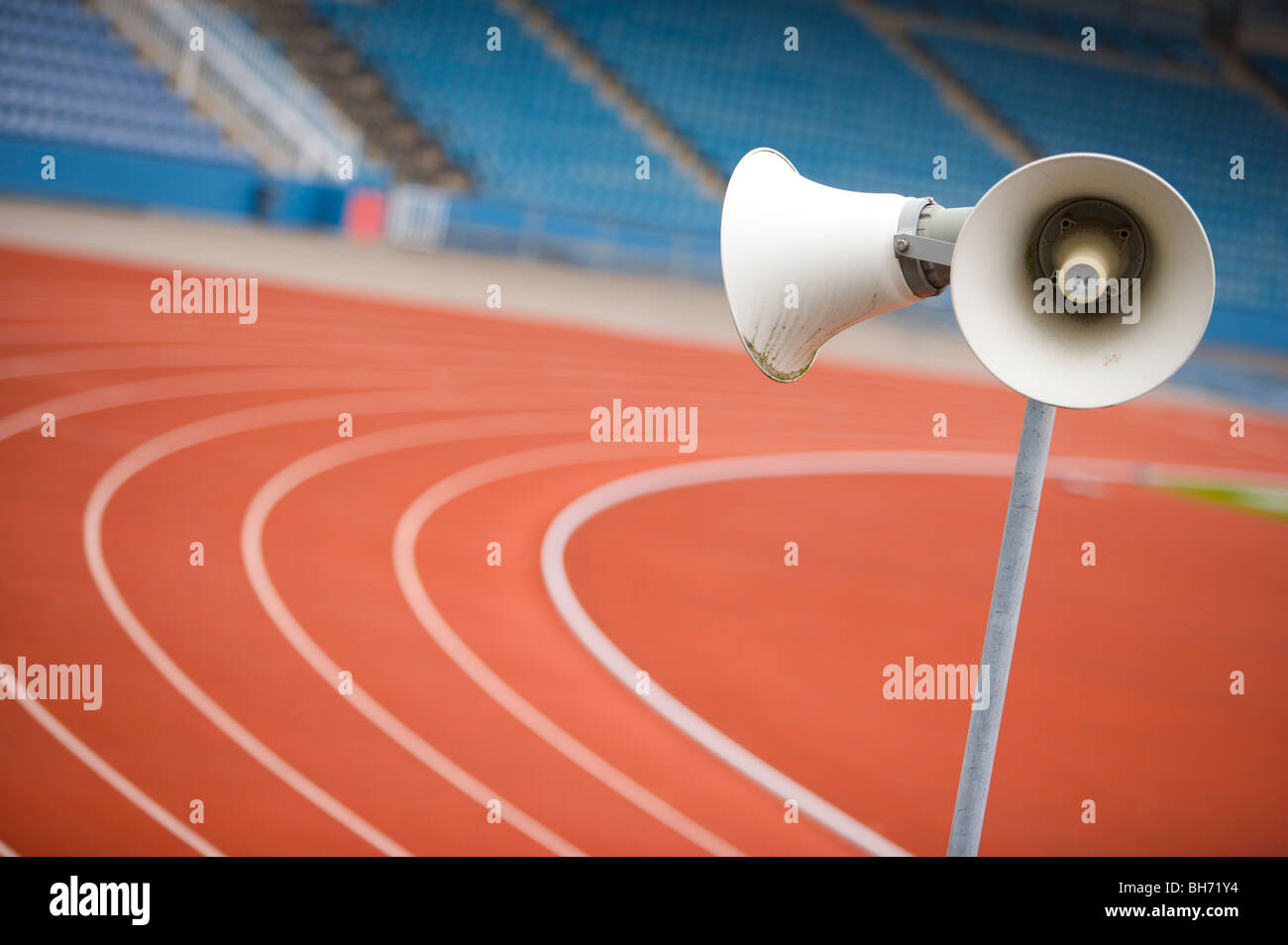 Olympischen Spielen, laufen, Strecke, Gassen, Leichtathletik, Sport, Boden, Sitze, Öffentlichkeit, Adresse, System, Lautsprecher, Tanoy Stockfoto