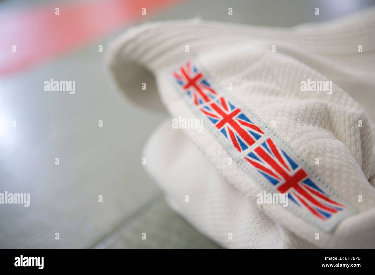 Olympische Spiele, London 2012, Karate, Kampfsport, Arme, GB, Brite/Britin, weiß, Union Jack, Stockfoto
