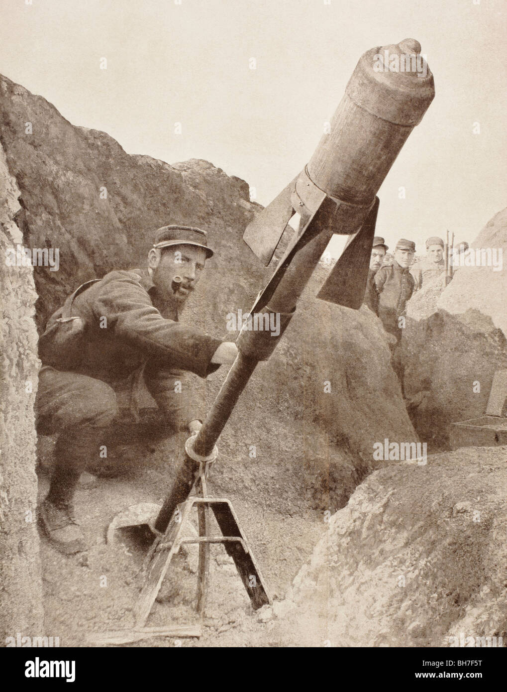 Raketenwerfer, bekannt als l'obus-Torpille oder Shell-Torpedo, eine Waffe, die während des ersten Weltkrieges verwendet. Stockfoto