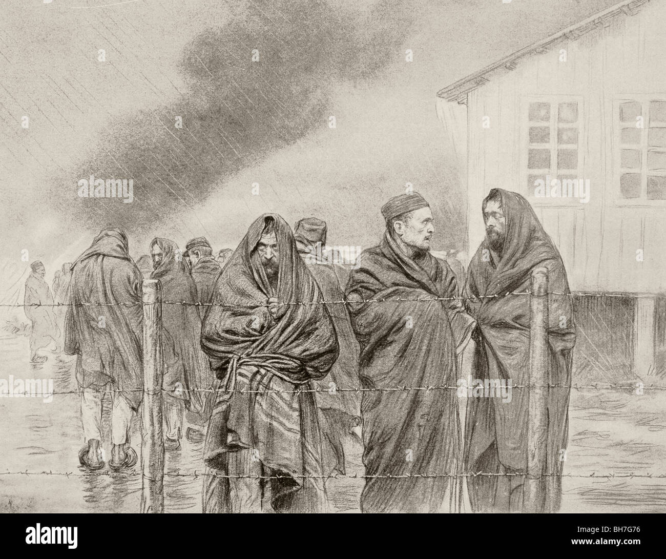 Alliierten Kriegsgefangenen in Langensalza Gefangenenlager, Deutschland. Stockfoto
