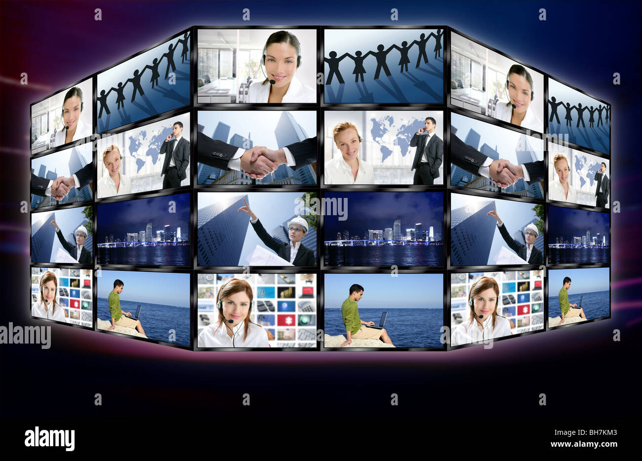 Futuristischen TV-video-News digital Bildwand mit Business-Konzepte Stockfoto