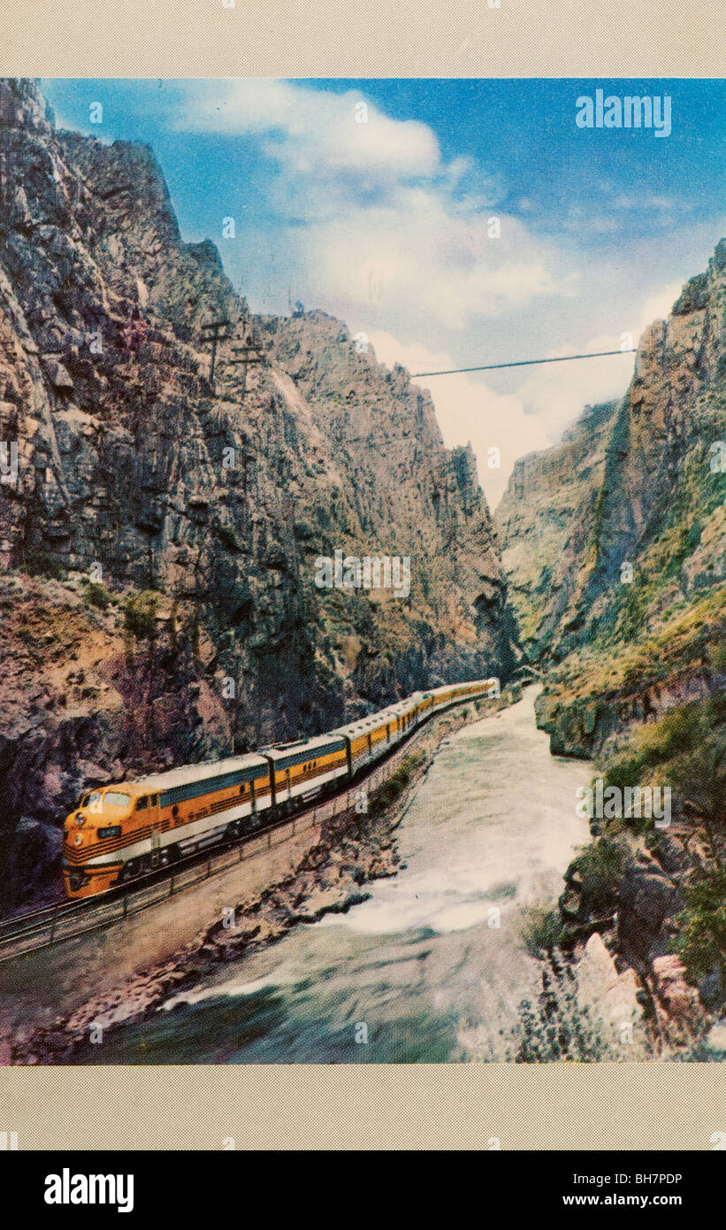 Vintage Postkarte von Reisen durch die Royal Gorge Colorado Denver & Rio Grande Western Railroad Zug Stockfoto