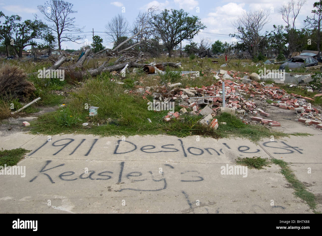 Die Keasley muss hier gelebt haben. 9 Monate nach dem Hurrikan Katrina, Lower Ninth Ward, New Orleans. Stockfoto