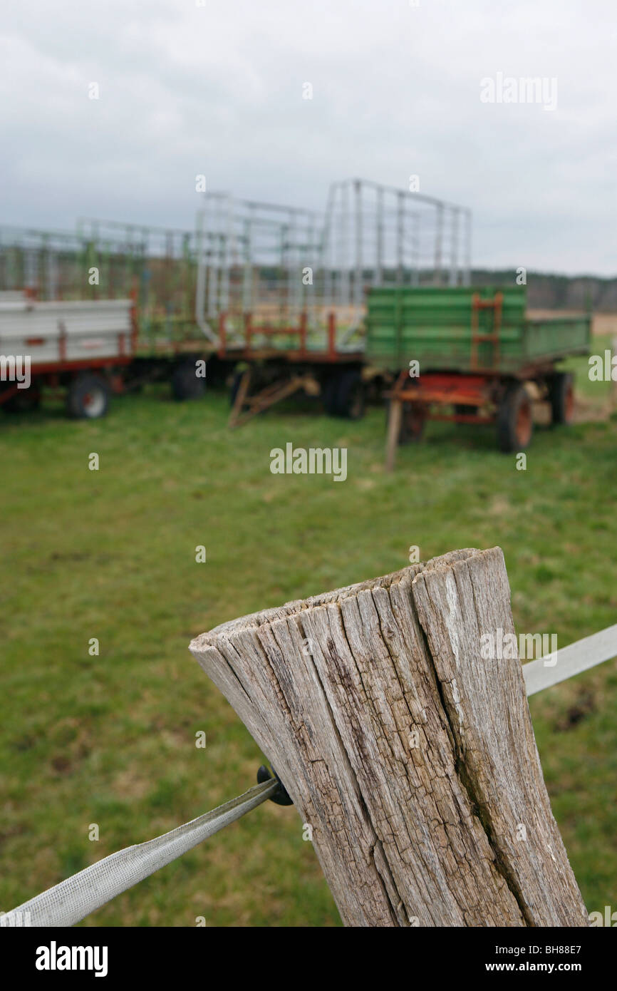 Detail von einem Zaunpfahl auf einem Bauernhof Stockfoto