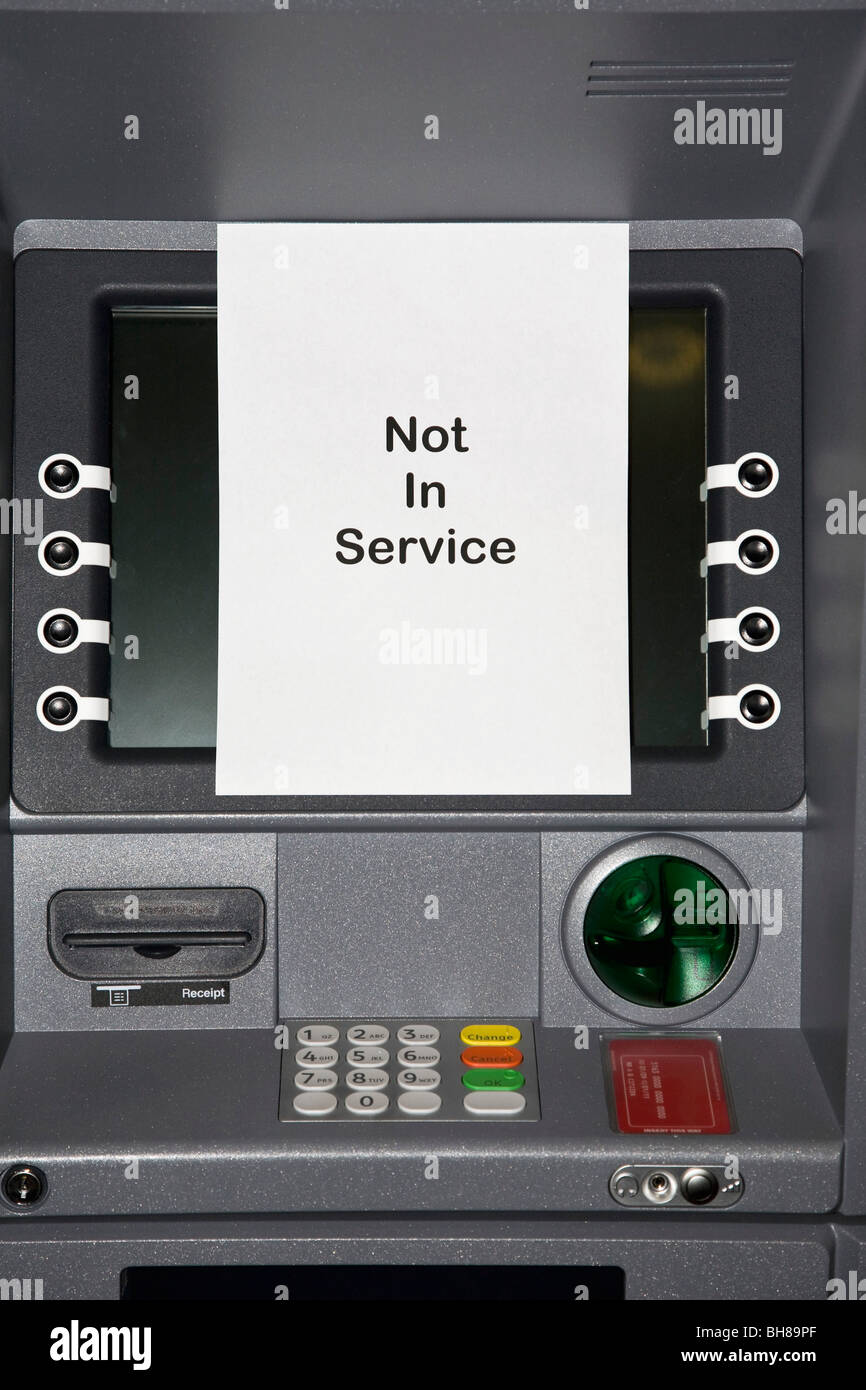 Ein ATM mit einem Schild besagt nicht IN Betrieb Stockfoto