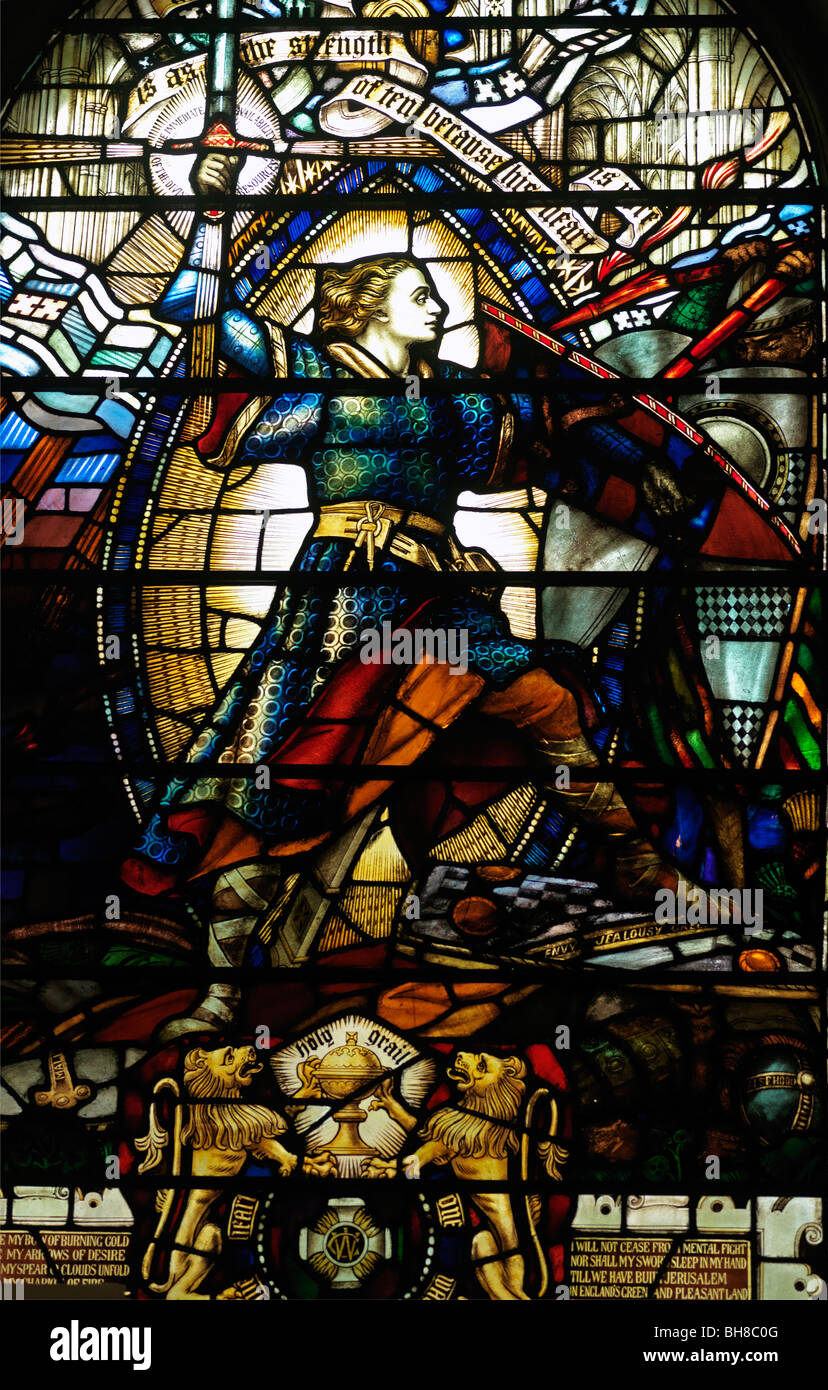 Sir Gallahad und die Suche nach dem Heiligen Gral waren befleckt Glasfenster Wesleys Chapel City Road Islington London England Stockfoto