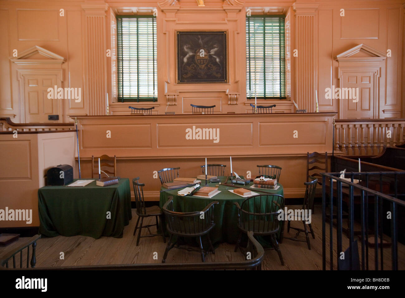 Gerichtssaal in Independence Hall in Philadelphia, Pennsylvania Stockfoto