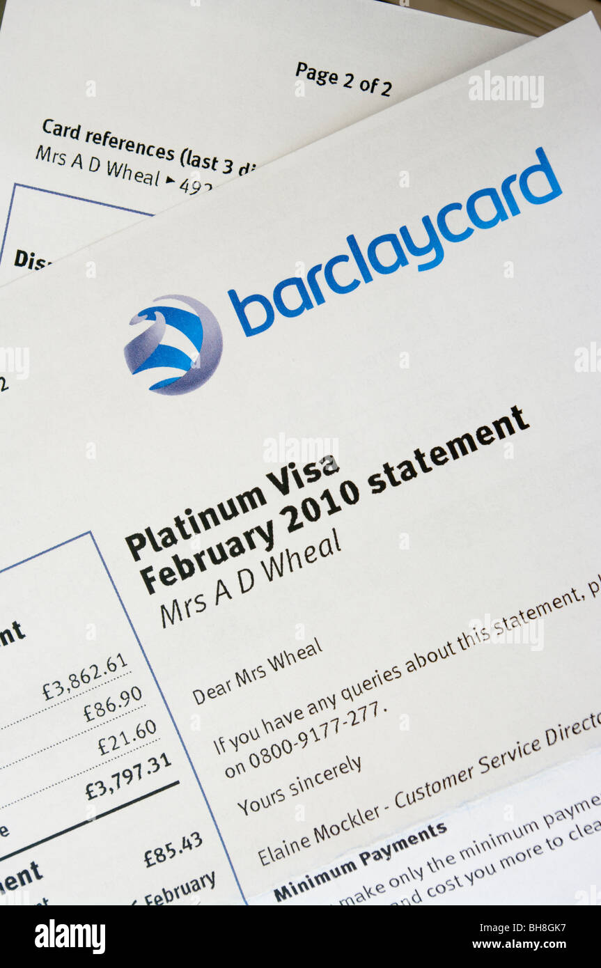 Barclaycard Kreditkarte Monatsrechnung Stockfoto