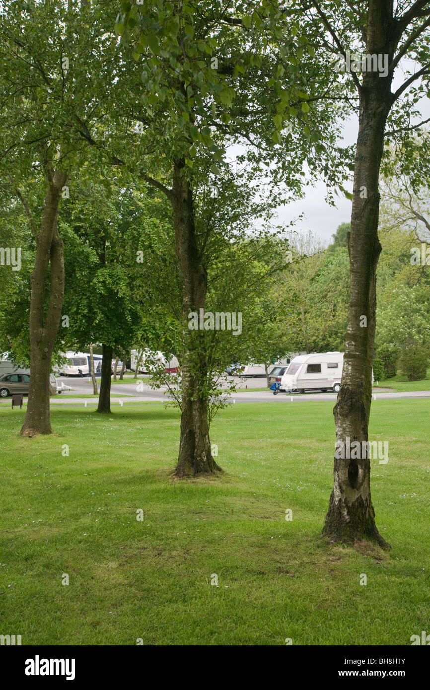 Campingplatz am Meathop fiel in der Nähe von Grange über Sand. Caravan Club Site. Stockfoto