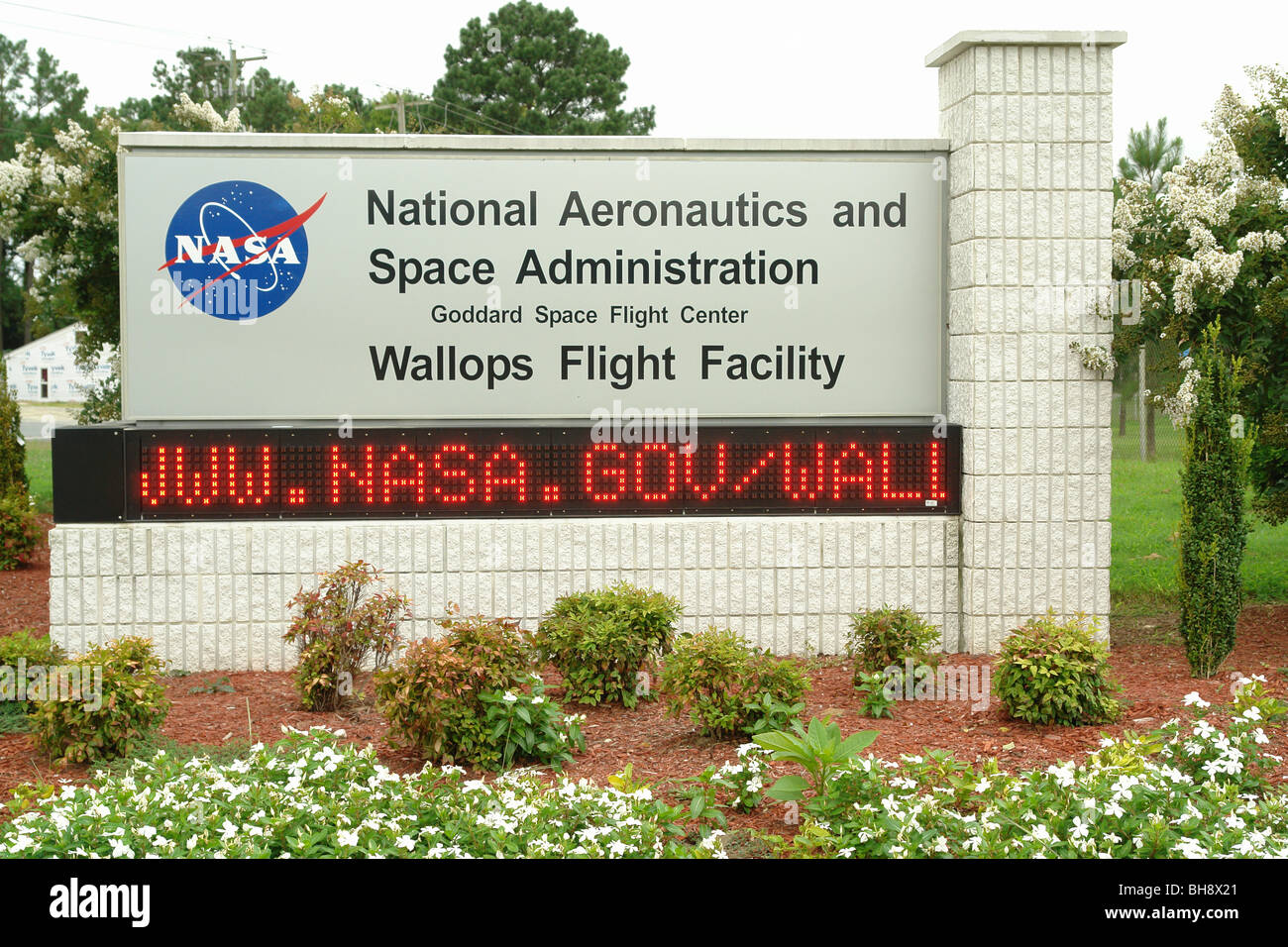 AJD64126, Chincoteague, VA, Virginia, Goddard Space Flight Center, NASA, Visitor Center, Wallop Flight Facility, Eingangsschild Stockfoto