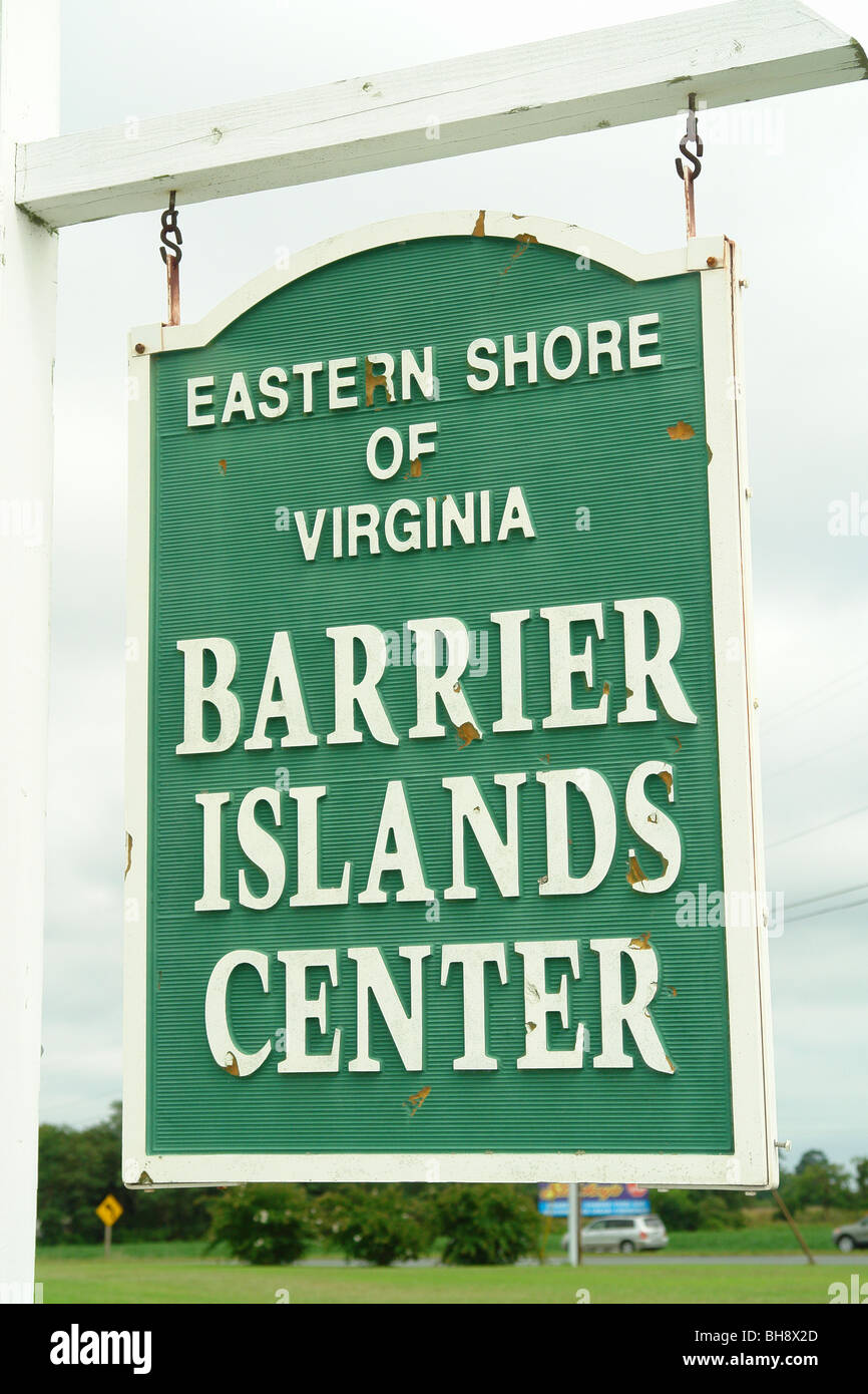 AJD64128, Machipongo, VA, Virginia, östlichen Ufer von Virginia Barriere Inseln Center, Eingangsschild Stockfoto