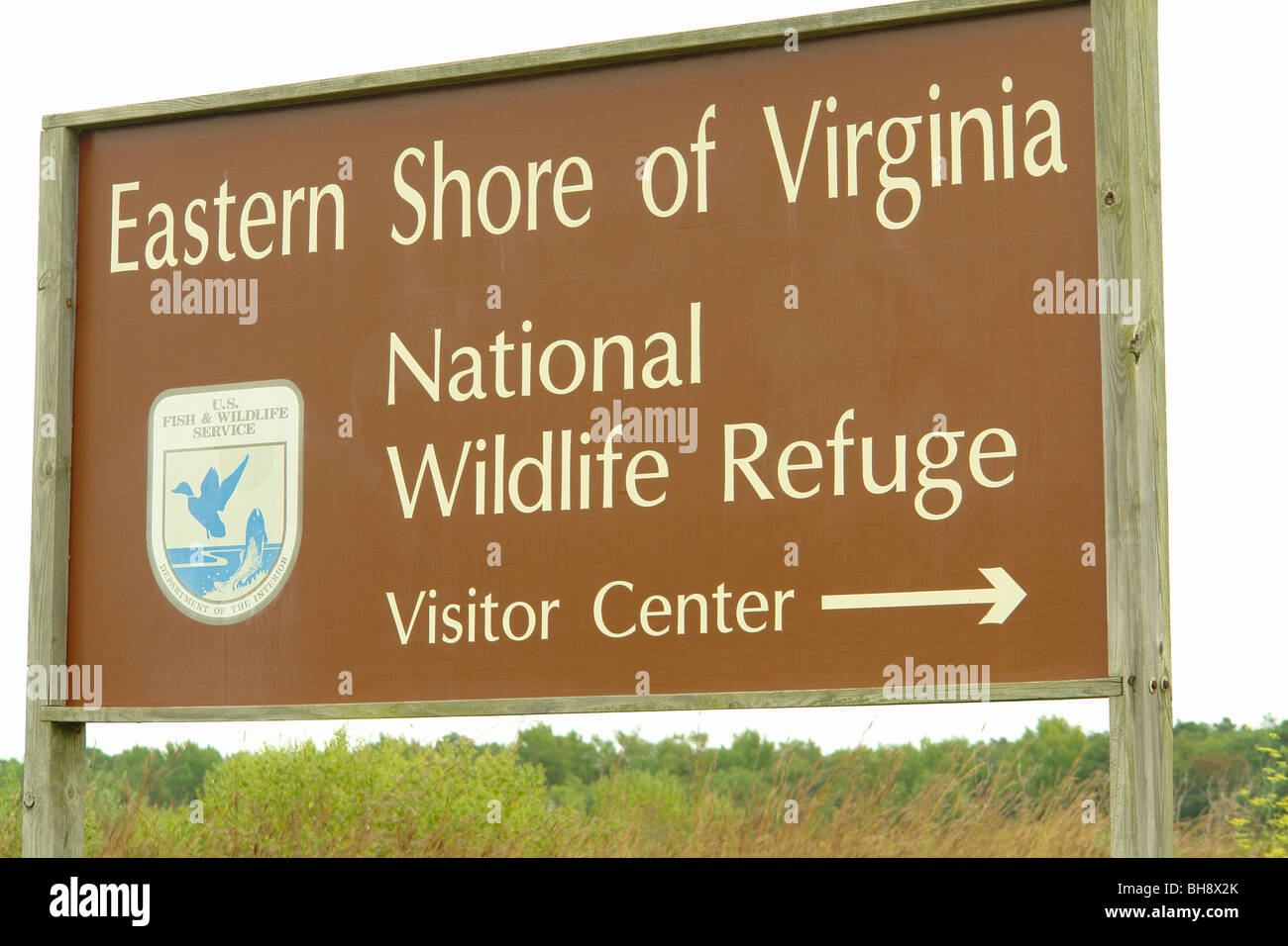 AJD64130, Cape Charles, VA, Virginia, östlichen Ufer des Virginia National Wildlife Refuge, Barriere-Inseln-Center, Eingang Zeichen Stockfoto