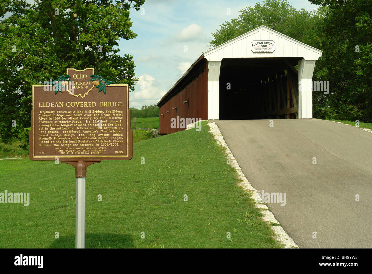 AJD64930, Troy, OH, Ohio, Eldean Covered Bridge Stockfoto