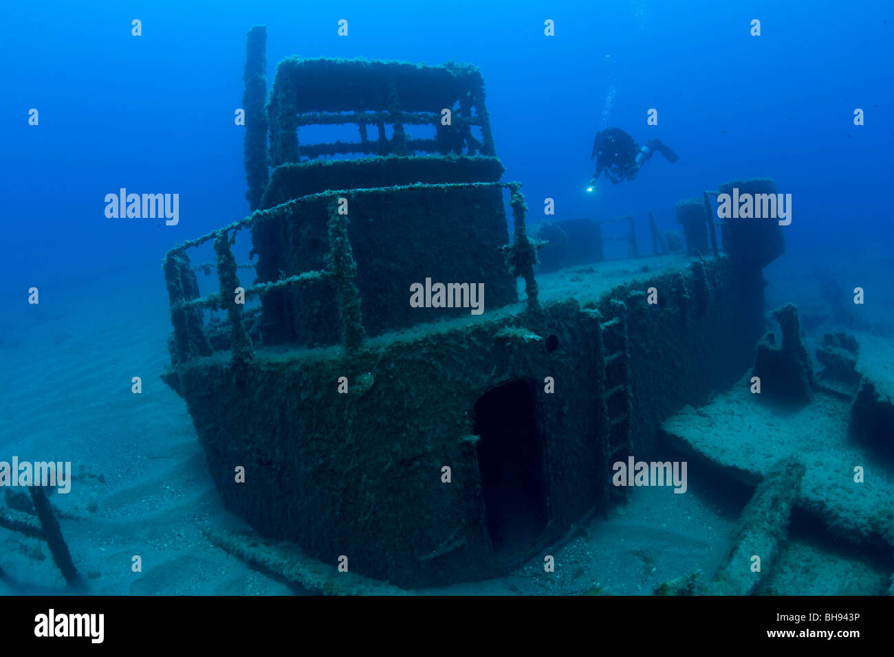 Brücke der LST 349 britische Landung Schiff, am Februar 1944 versenkt, Ponza, Mittelmeer, Italien Stockfoto