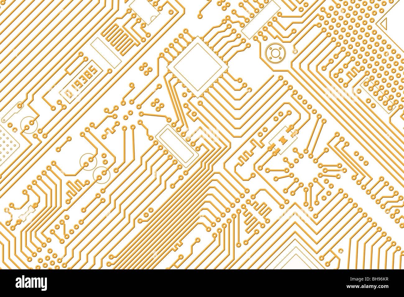 Industrielle elektronische Hightech-Grafik golden - weißer Hintergrund Stockfoto