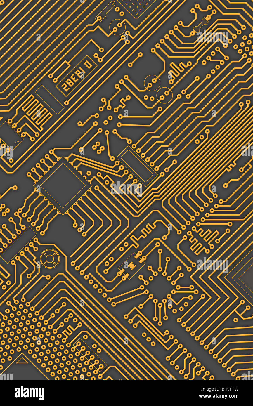 Platine industriellen elektronischen gelb - grauen Hintergrund Stockfoto