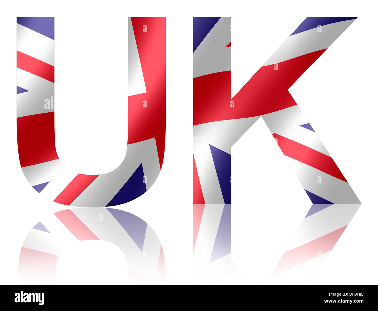 UK reflektierender Schriftzug mit Vereinigtes Königreich/Union Jack-Flagge Stockfoto