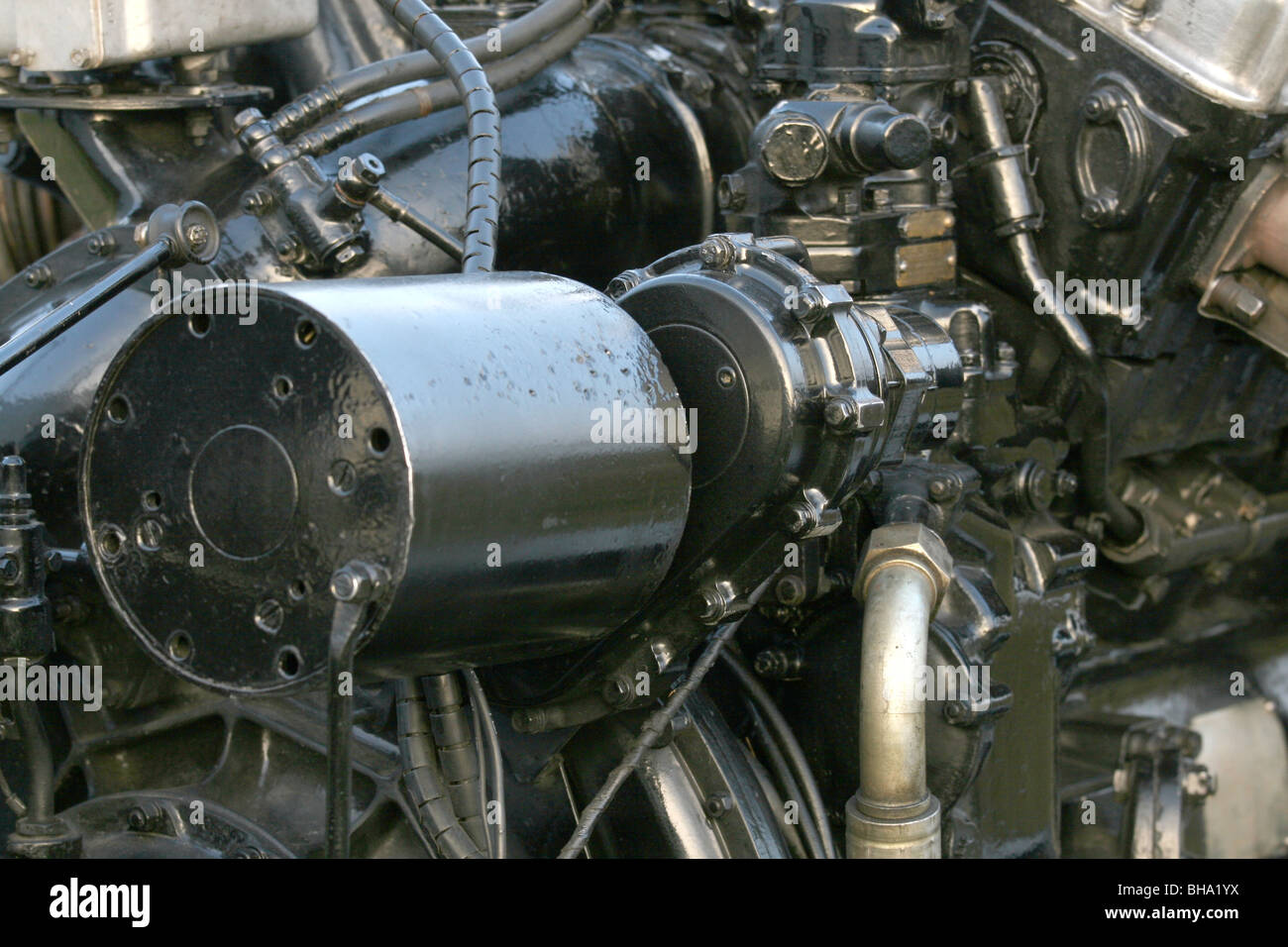 Detail des Rolls-Royce Merlin Motors in der Spitfire-Kampfflugzeuge im zweiten Weltkrieg verwendet. Stockfoto