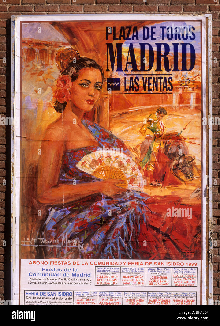 Stierkampf-Poster an Wand in Madrid, Spanien, Europa Stockfoto