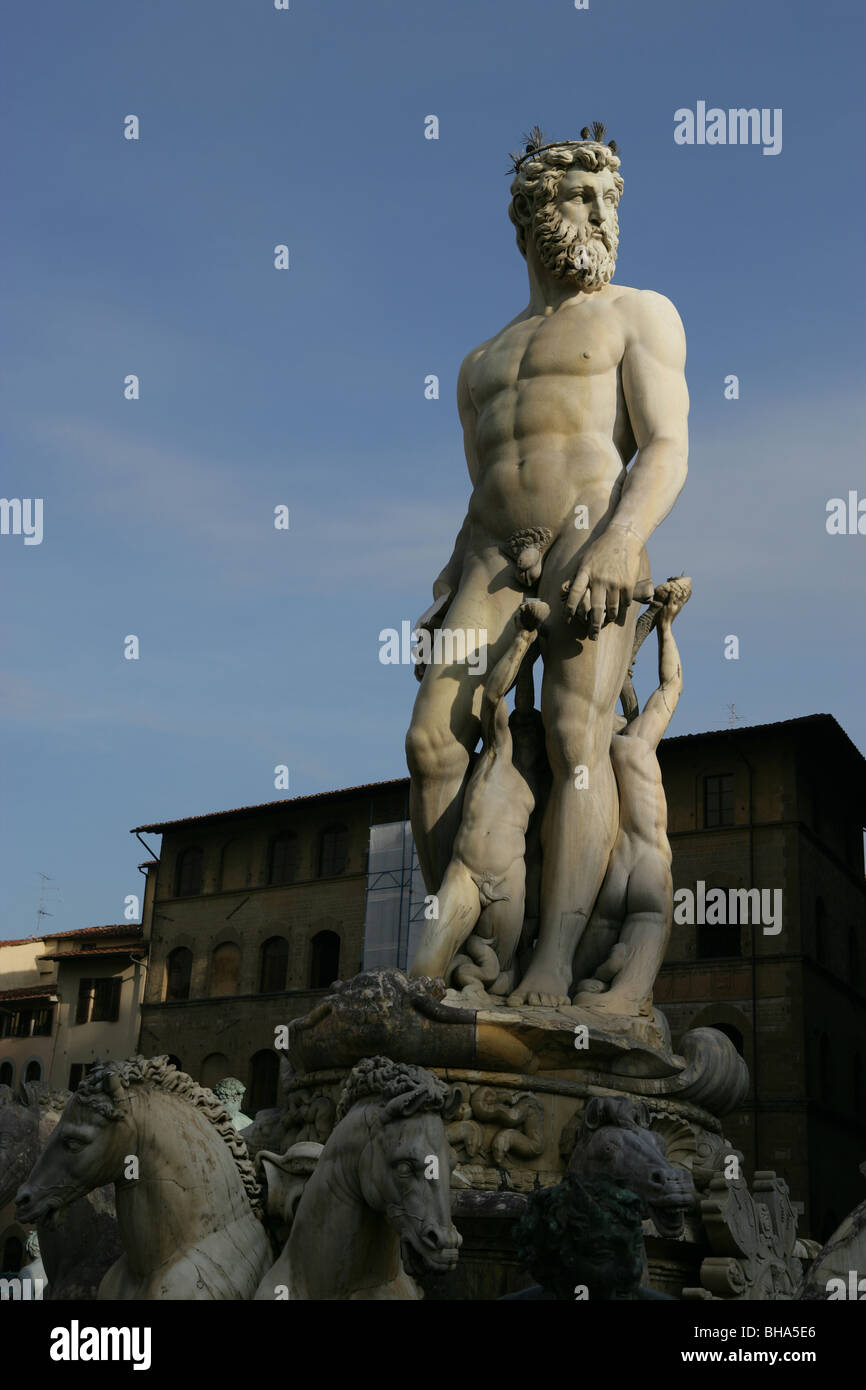 Italien, Toskana, Florenz, La Fontana del Nettuno, Piazza della Signoria Stockfoto