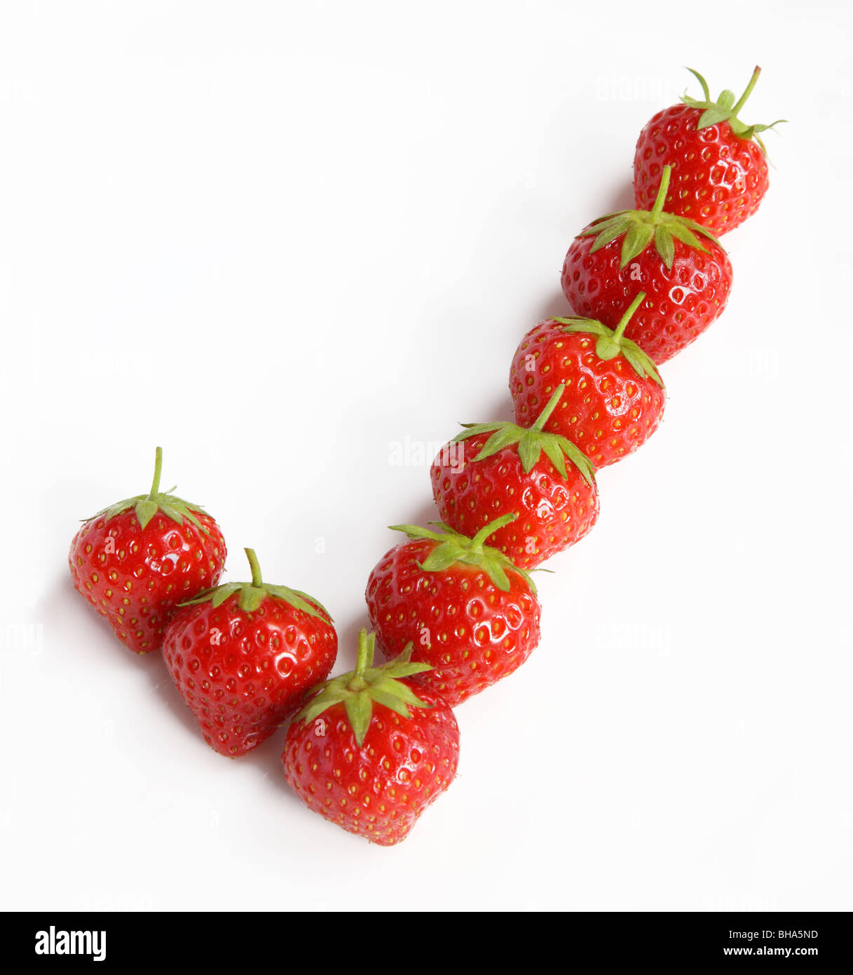 Acht Reife, frische Erdbeeren in der Lage, eine Zecke zu erstellen oder zu überprüfen. Stockfoto