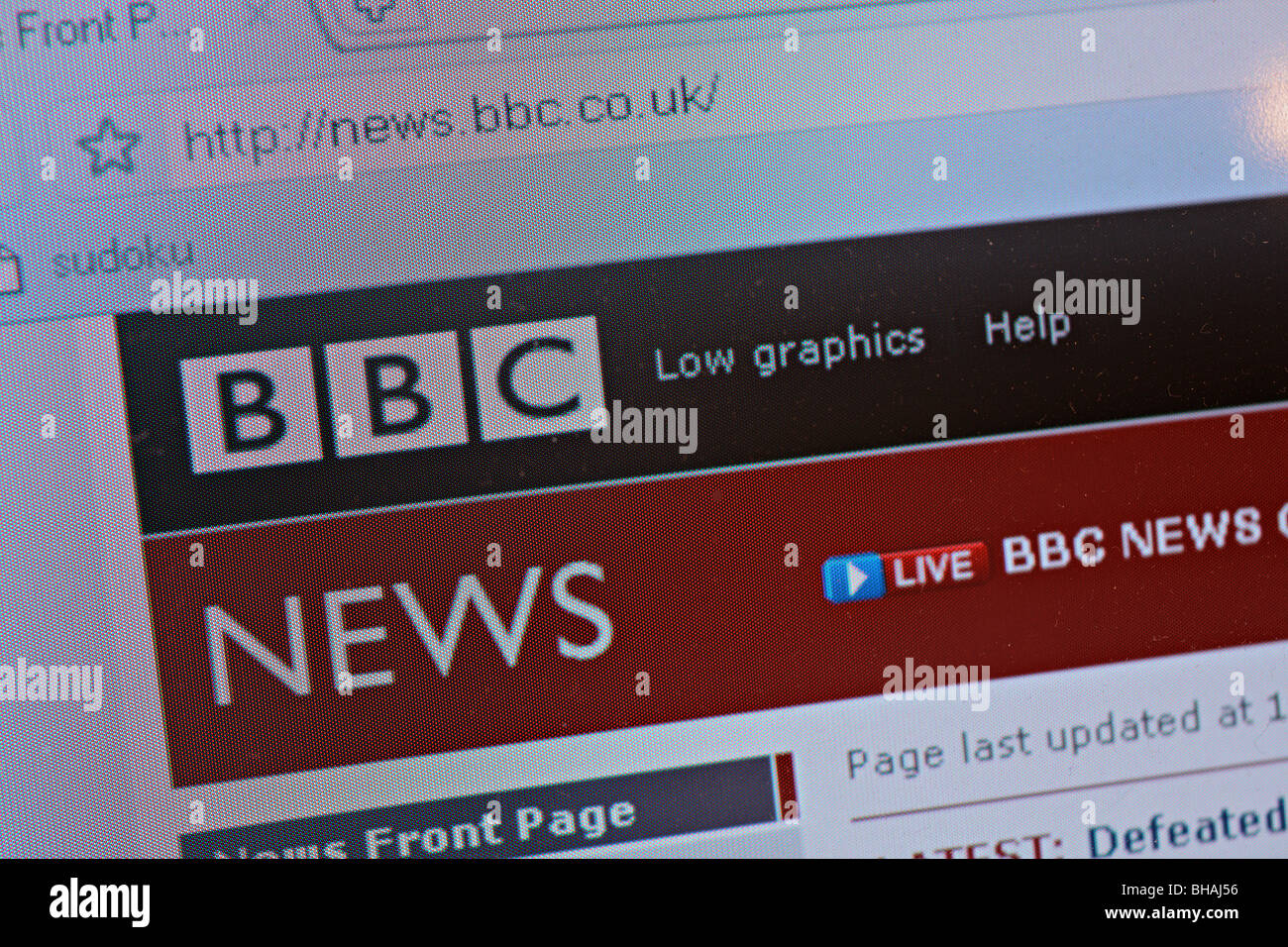 BBC News-Startseite - screenshot Stockfoto