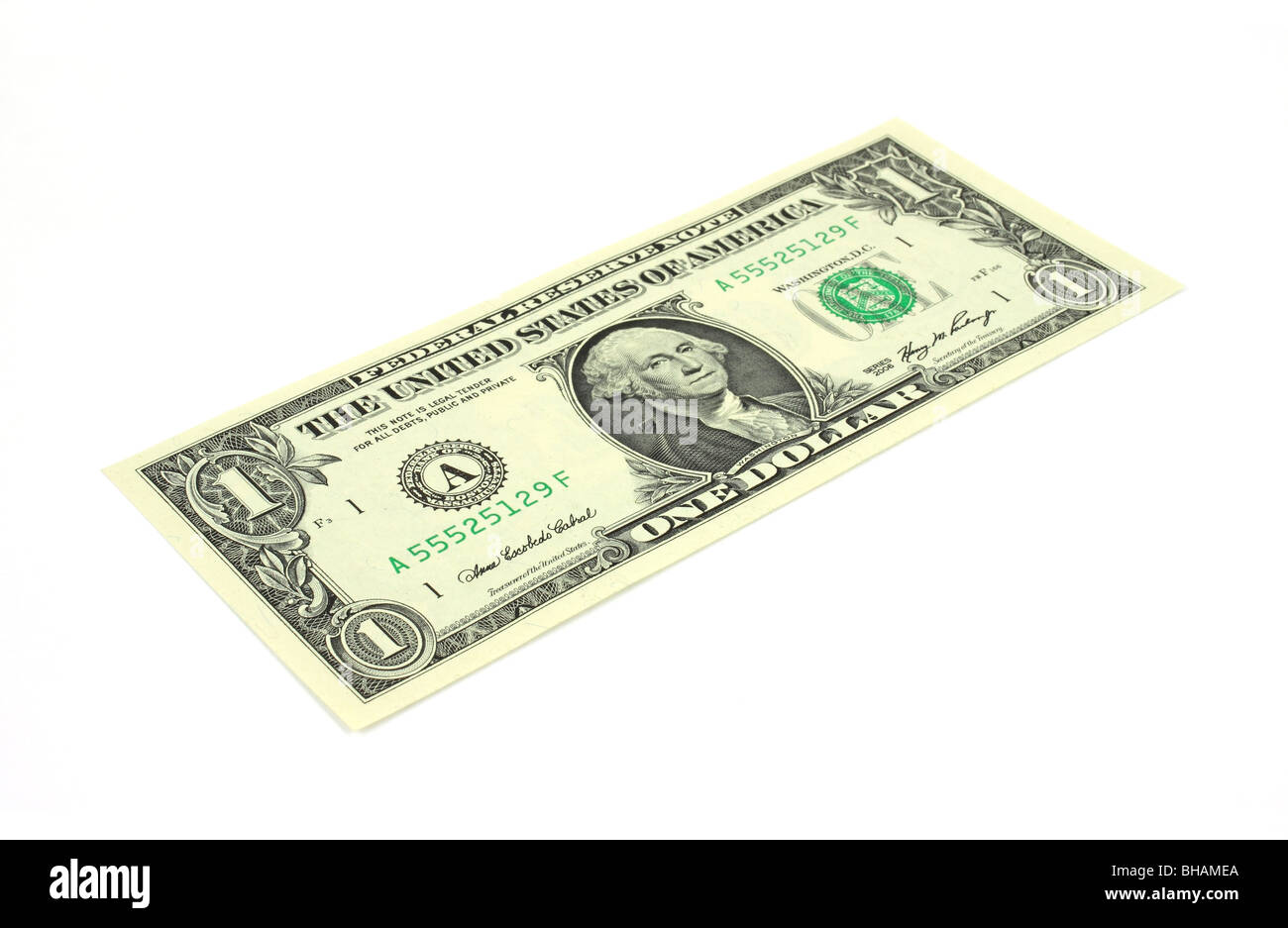 Ein-Dollar-Schein in einem Winkel Stockfoto