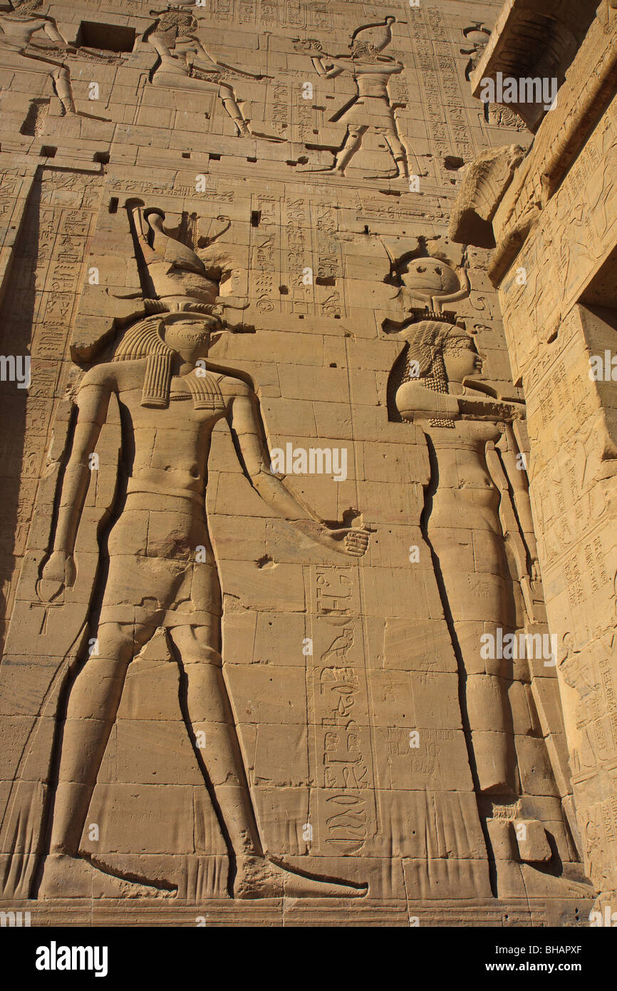 Assuan Ägypten Hieroglyphen Philae Tempel Südafrika Stockfoto