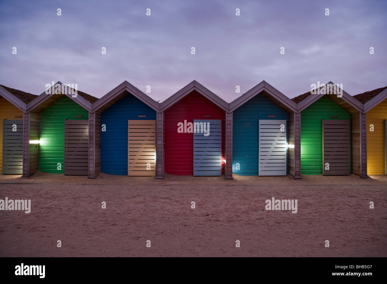 Strand Hütten, Strand in Blyth, Northumberland. Vereinigtes Königreich. UK Stockfoto