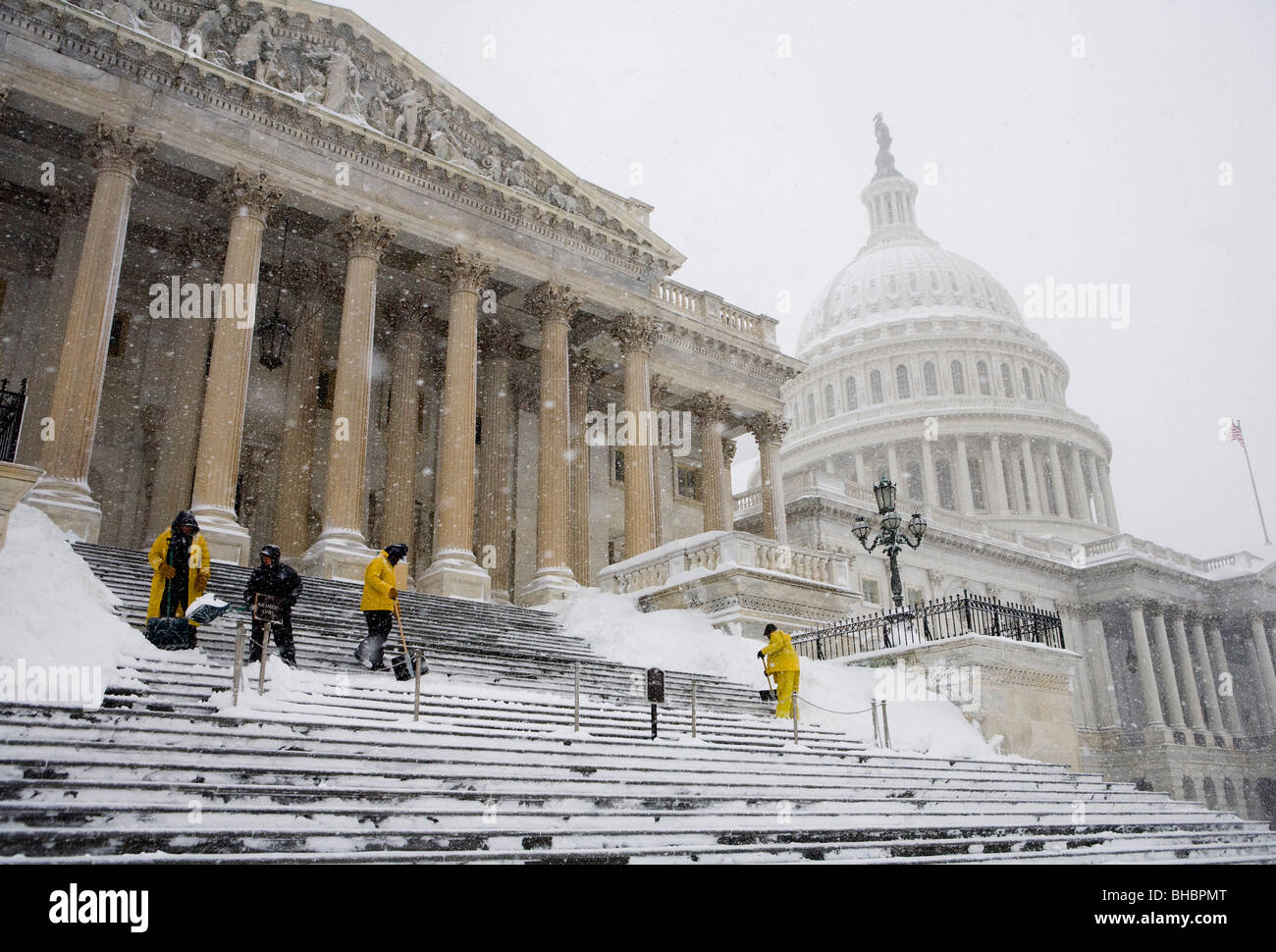 Aufnahmen im Schnee rund um das Kapitol der Vereinigten Staaten Stockfoto