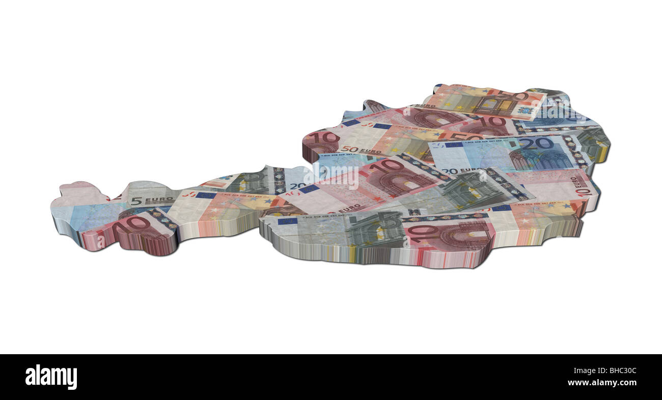 Österreich Karte 3d Render mit Euro-illustration Stockfoto
