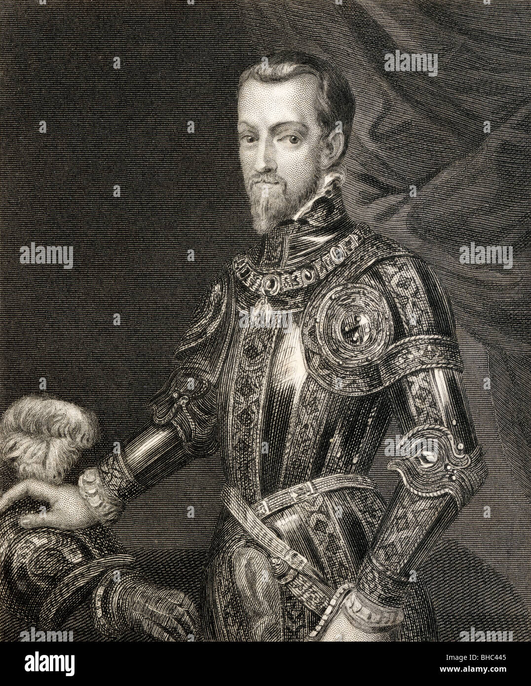 Philipp II. 1527-1598. König von Spanien, Portugal, Neapel, Sizilien und heiratete Maria I, König von England und Irland. Stockfoto