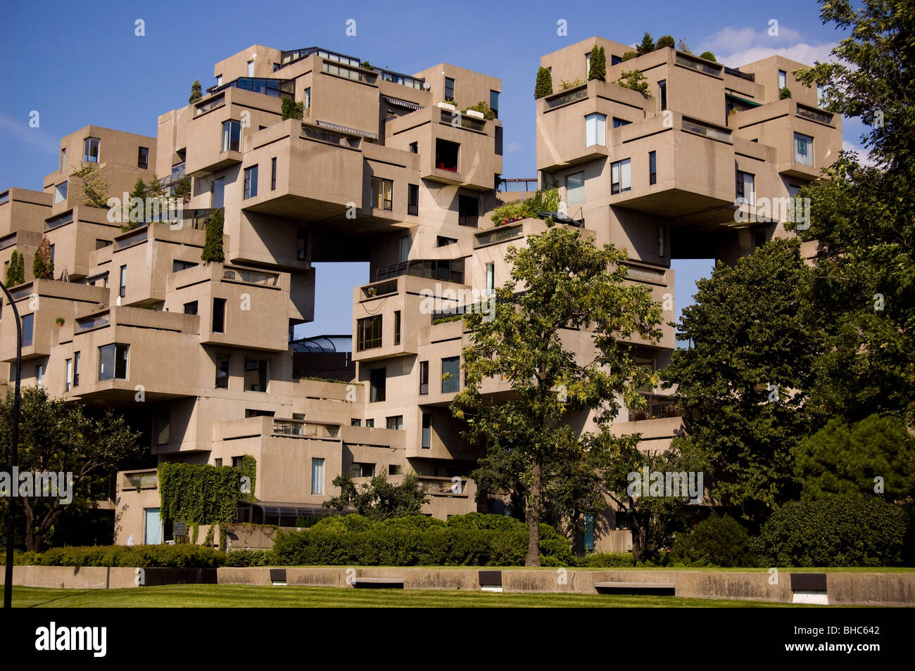 Habitat 67, eines Mehrfamilienhauses in Quebec, Kanada. Stockfoto