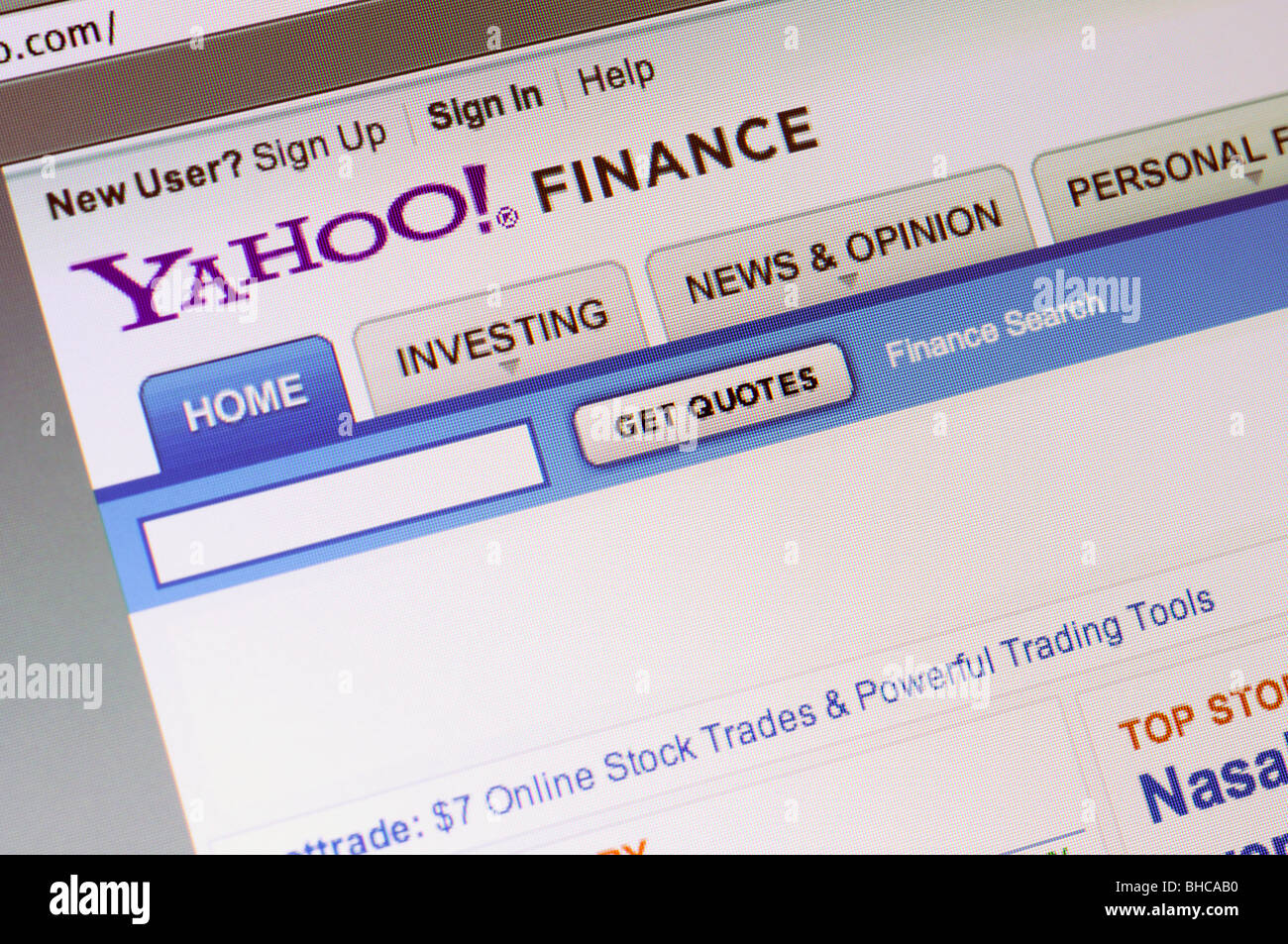 Yahoo Finanzen-website Stockfoto