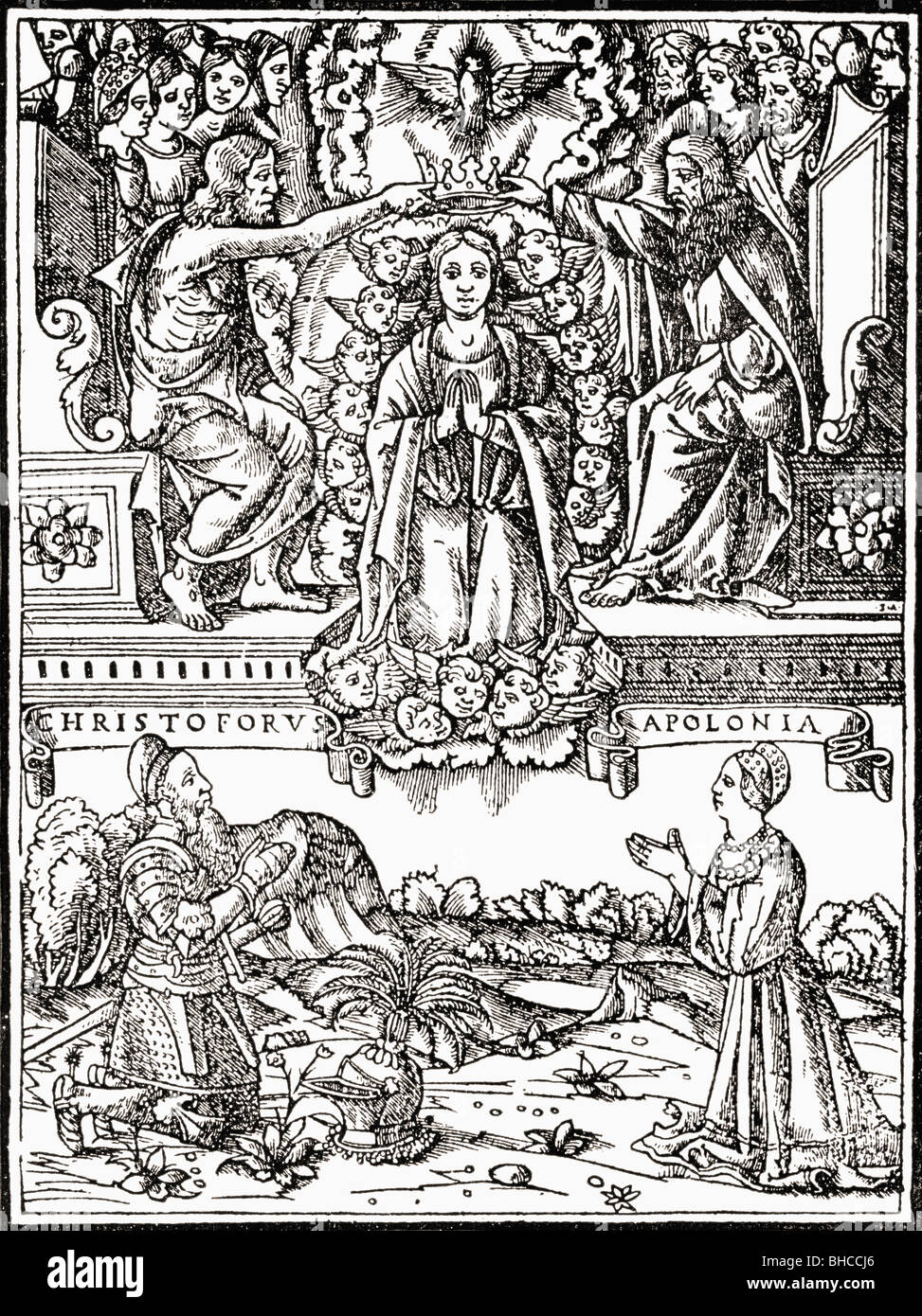Krönung der Jungfrau Maria als Königin des Himmels. Faksimile aus einem sechzehnten Jahrhundert Deutsch-Brevier. Stockfoto