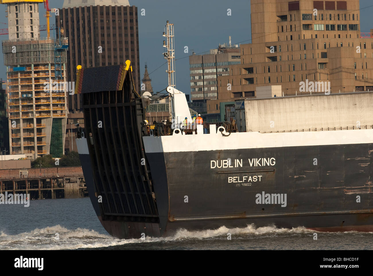 Norfolk Line Fähre Dublin Viking River Mersey Liverpool auf Weg nach Dublin Irland Stockfoto