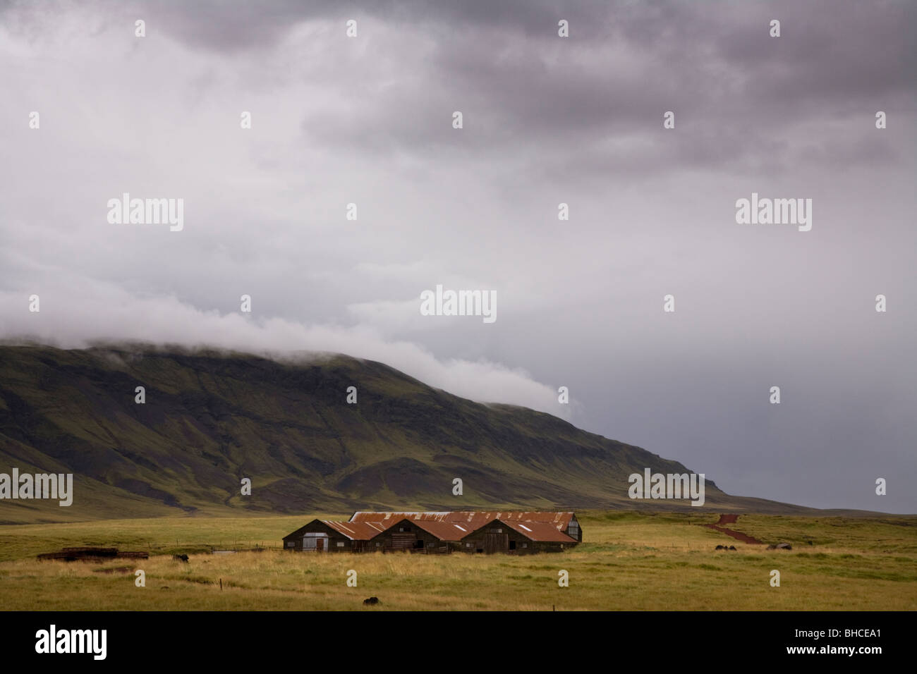 Rostige alte Schafe Bauernhof Schuppen, Island. Stockfoto