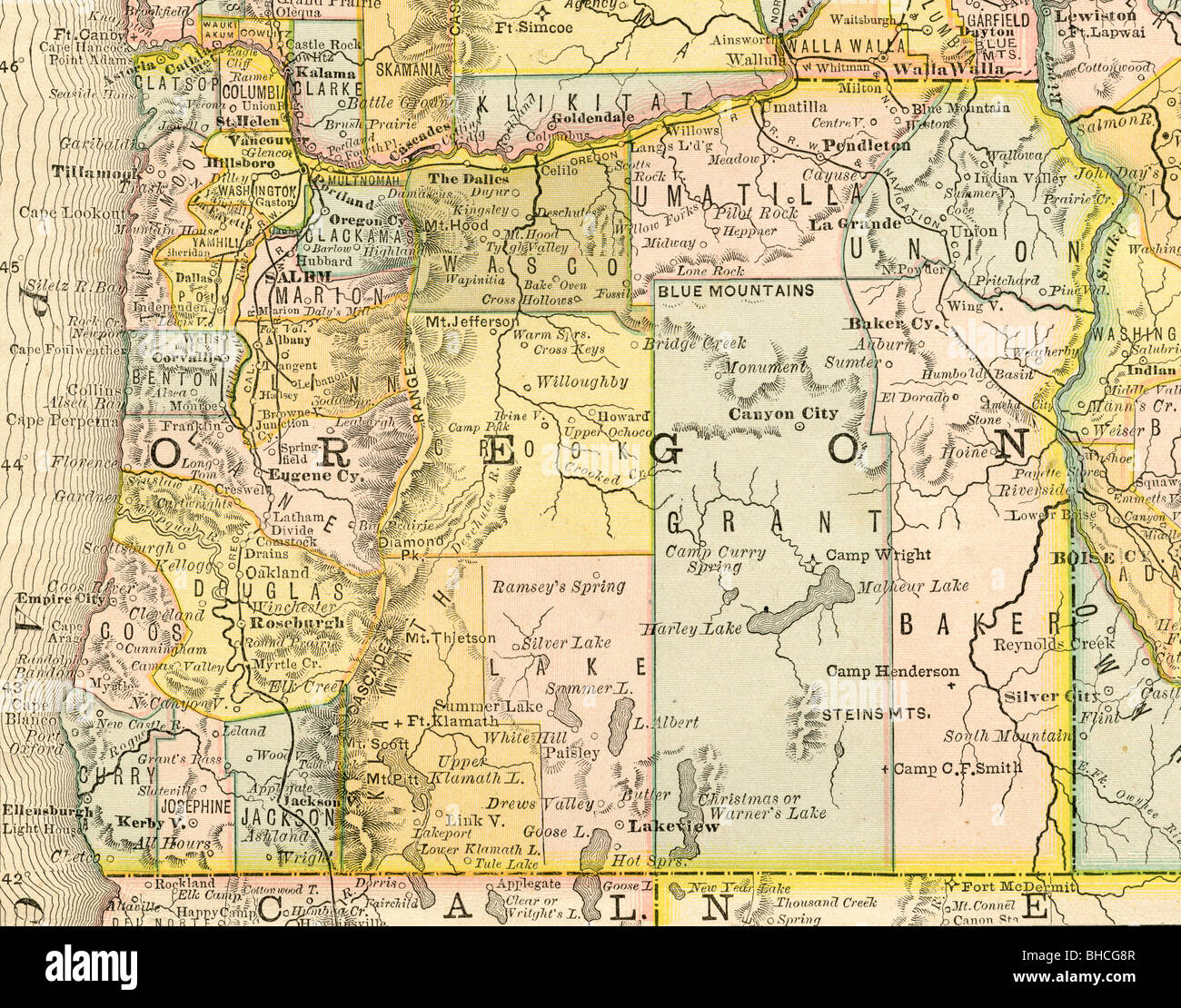 Original alte Karte von Oregon aus 1884 Geographie Lehrbuch Stockfoto