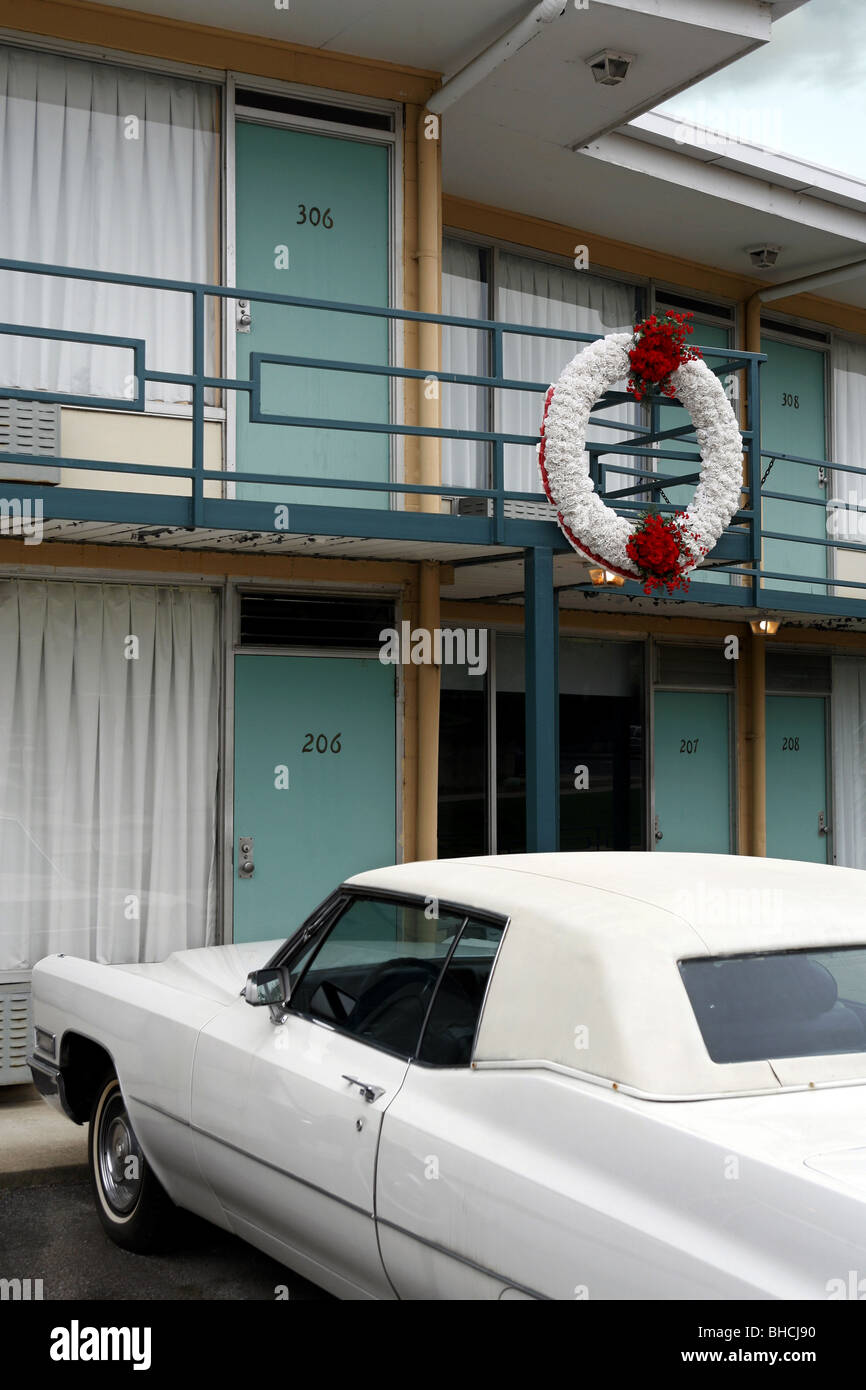 Balkon, wo Martin Luther King ermordet wurde, Lorraine Motel, National Civil Rights Museum, Memphis, Tennessee, USA Stockfoto