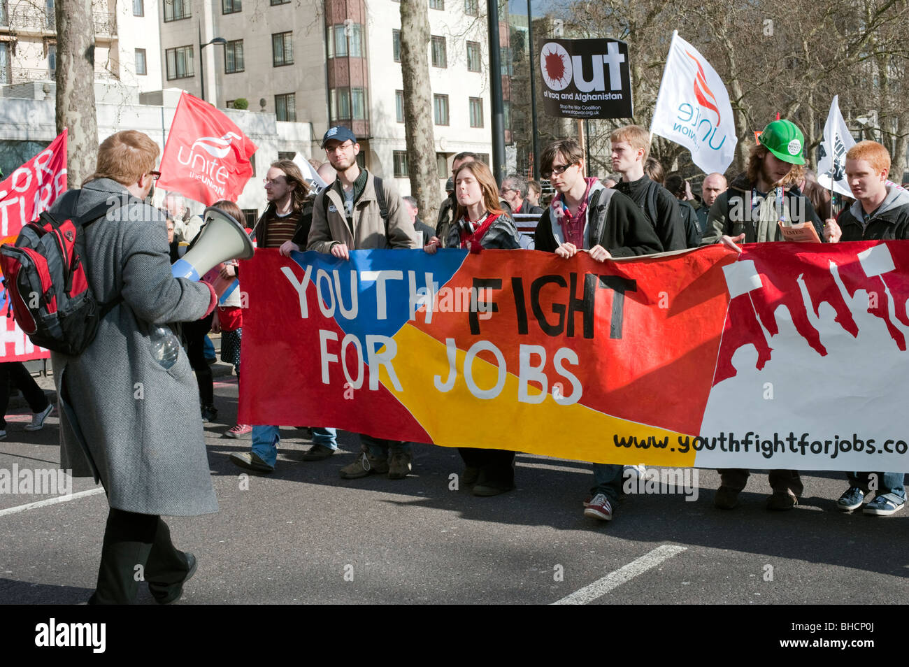Setzen Sie People First März, London 28. März 2009, Protestdemonstration über Klimawandel und Arbeitslosigkeit vor G20-Gipfel Stockfoto
