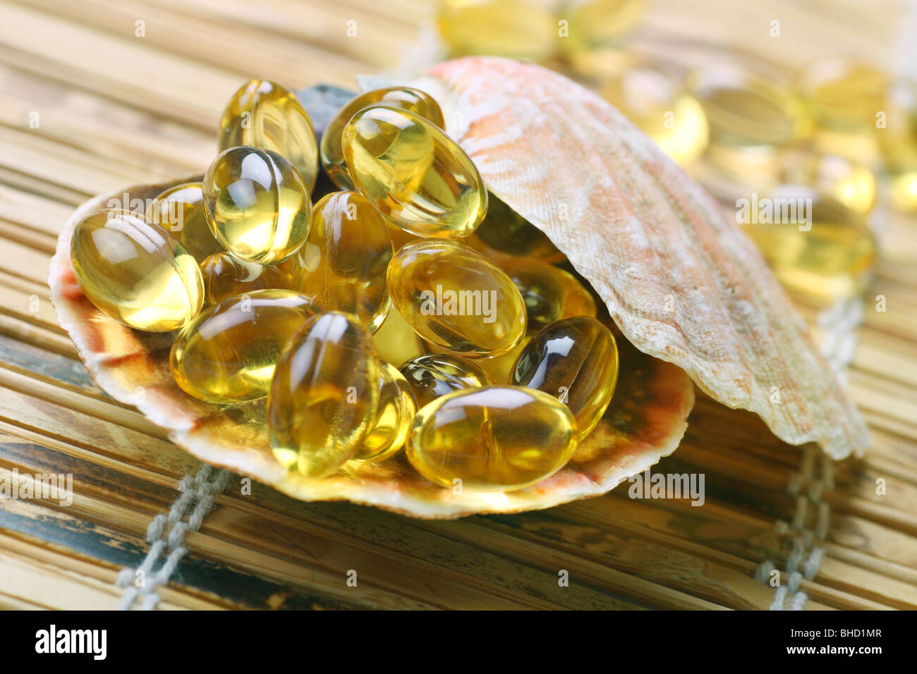 Dorschleber-Öl-Gel-Kapseln Stockfoto