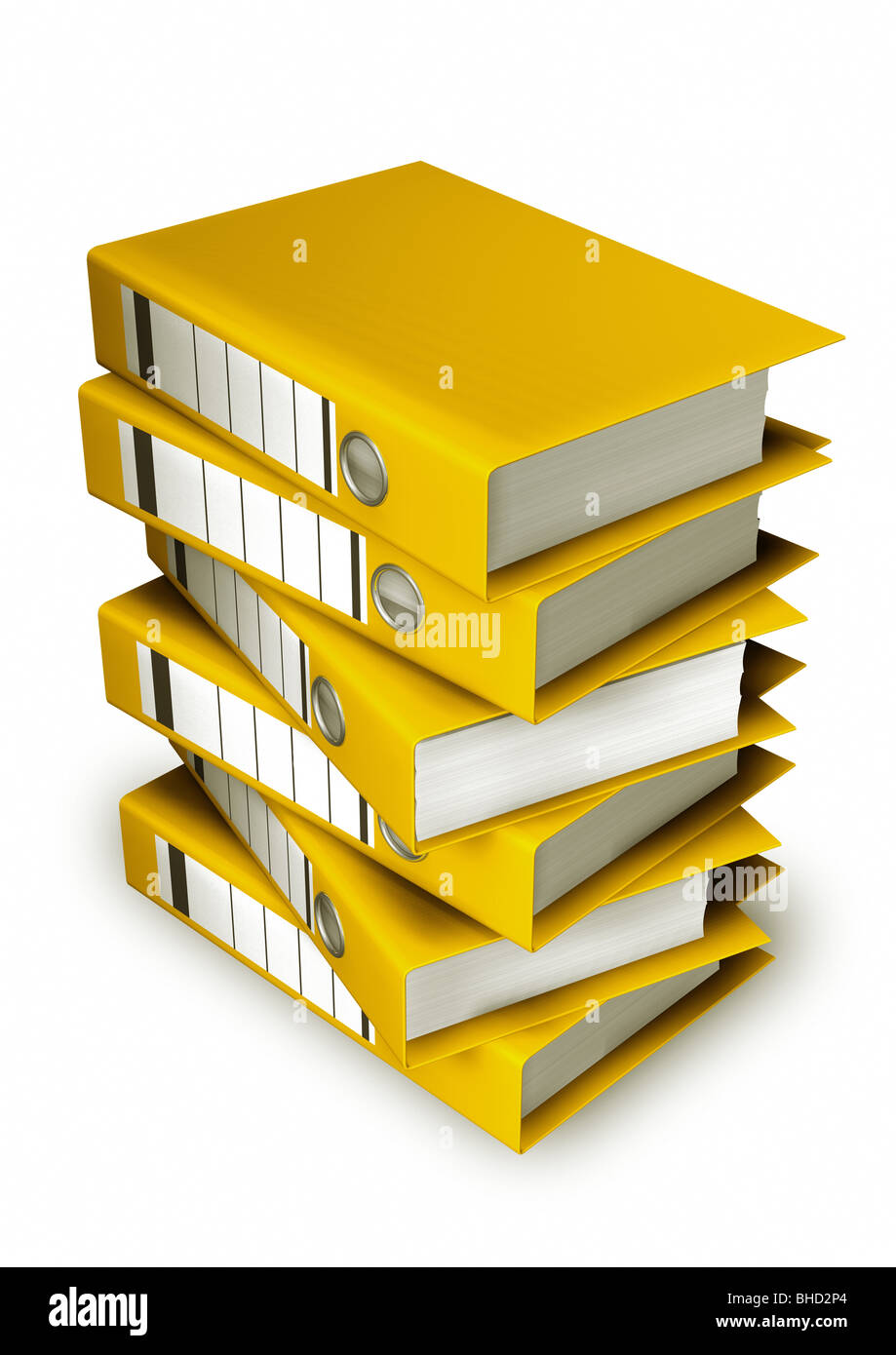 Gestapelte gelben Hebel Bogen Dateien auf weißem Hintergrund Stockfoto