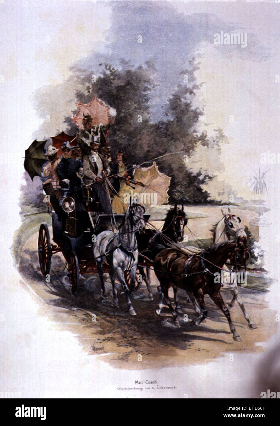 Transport/Transport, Kutschen, Kutsche, Holzgravur, 19. Jahrhundert, historisch, historisch, Reisebus, Kutscher, Kutscher, Fahrer, Leute, Stockfoto