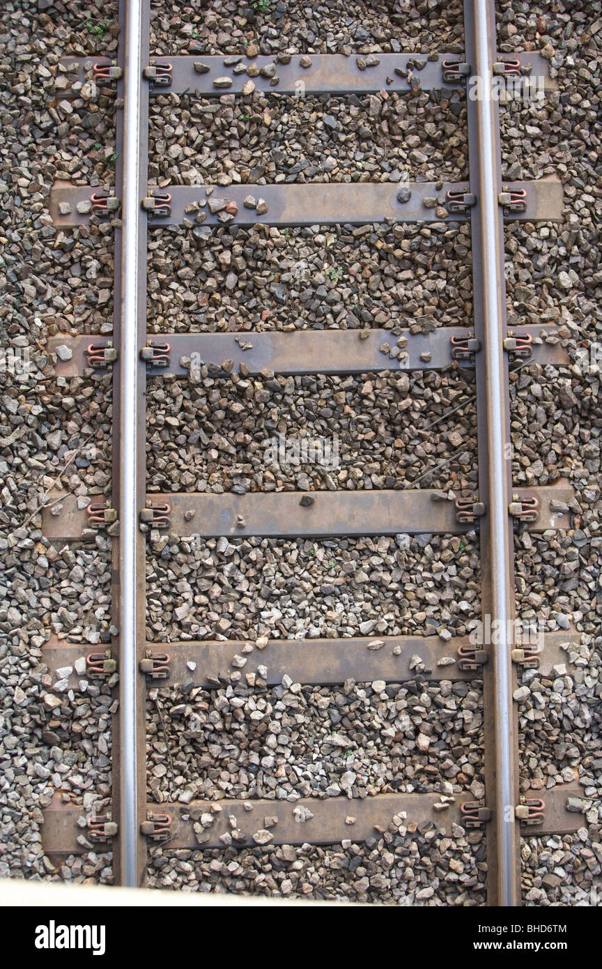 Zug, Bahn, Schiene, Overhead, Steinen, Schläfer, Reisen, Textur Stockfoto