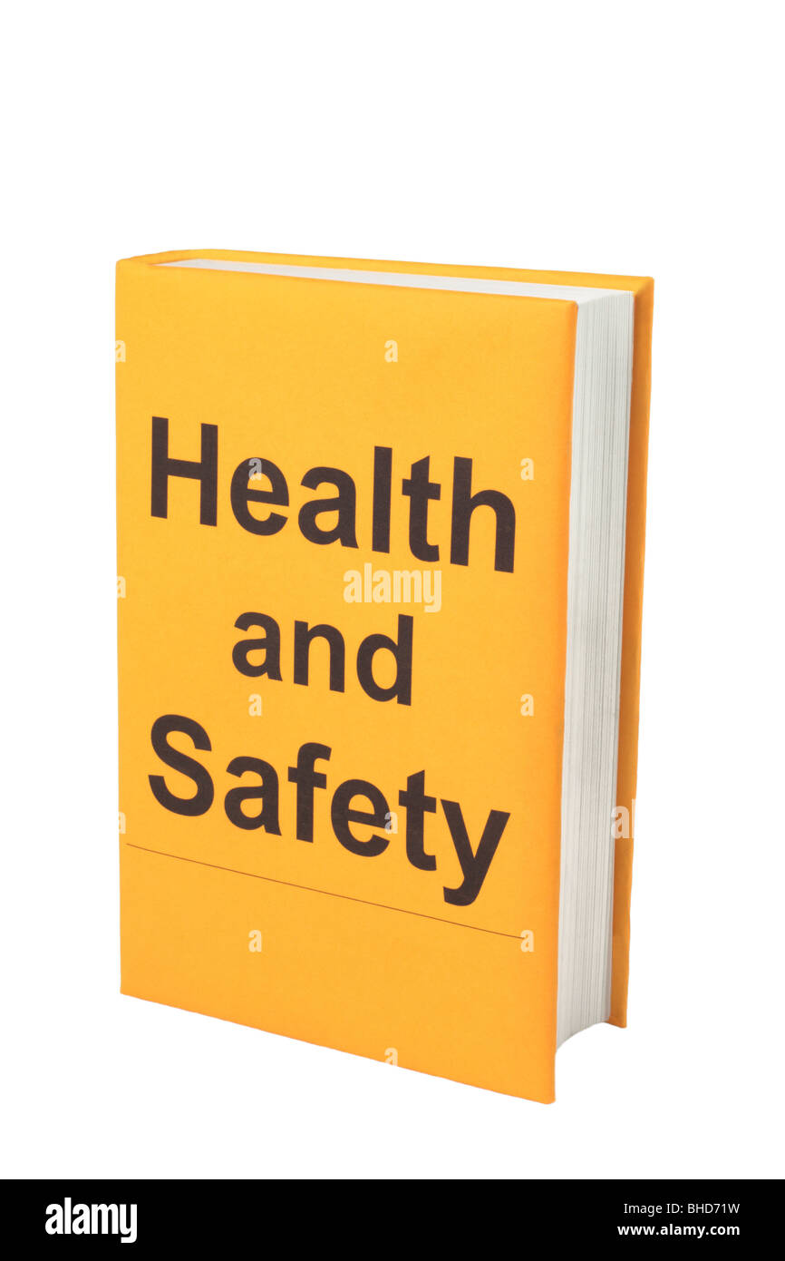 Buchen Sie mit Worten Gesundheit und Sicherheit auf dem Cover Orange. Stockfoto